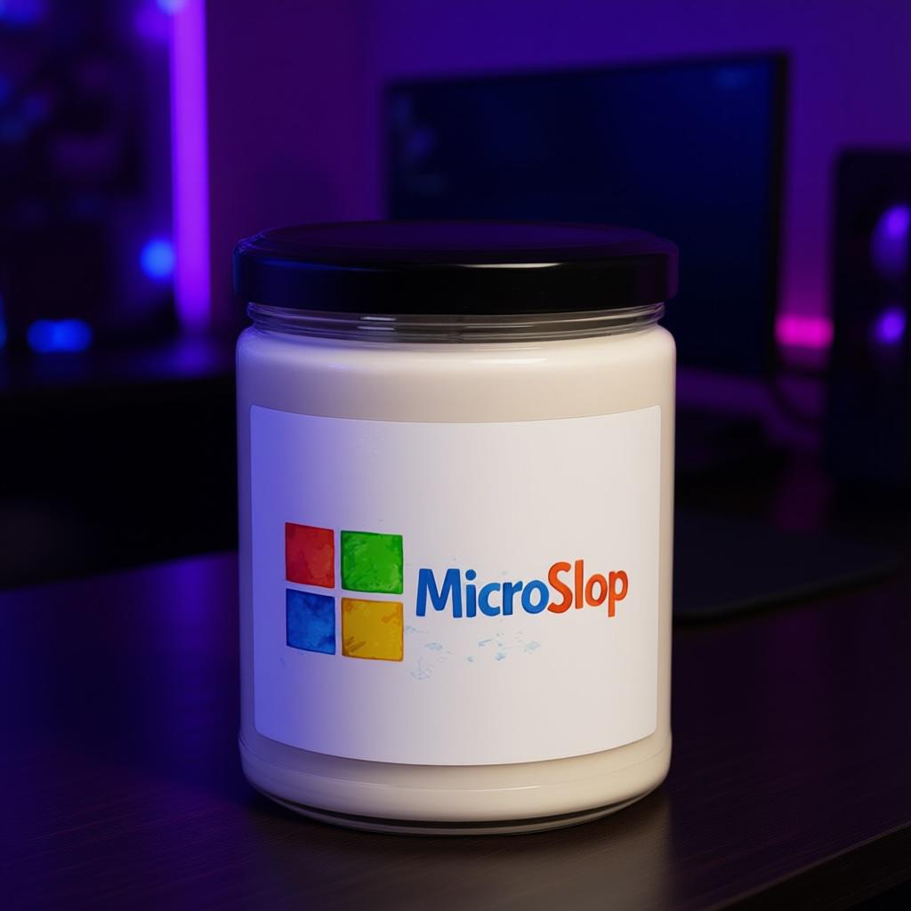 MicroSlop Candle, Funny AI Tech Satire Meme Candle, Programmer Gag Gift, Office Desk Decor, 12 oz Scented Candle