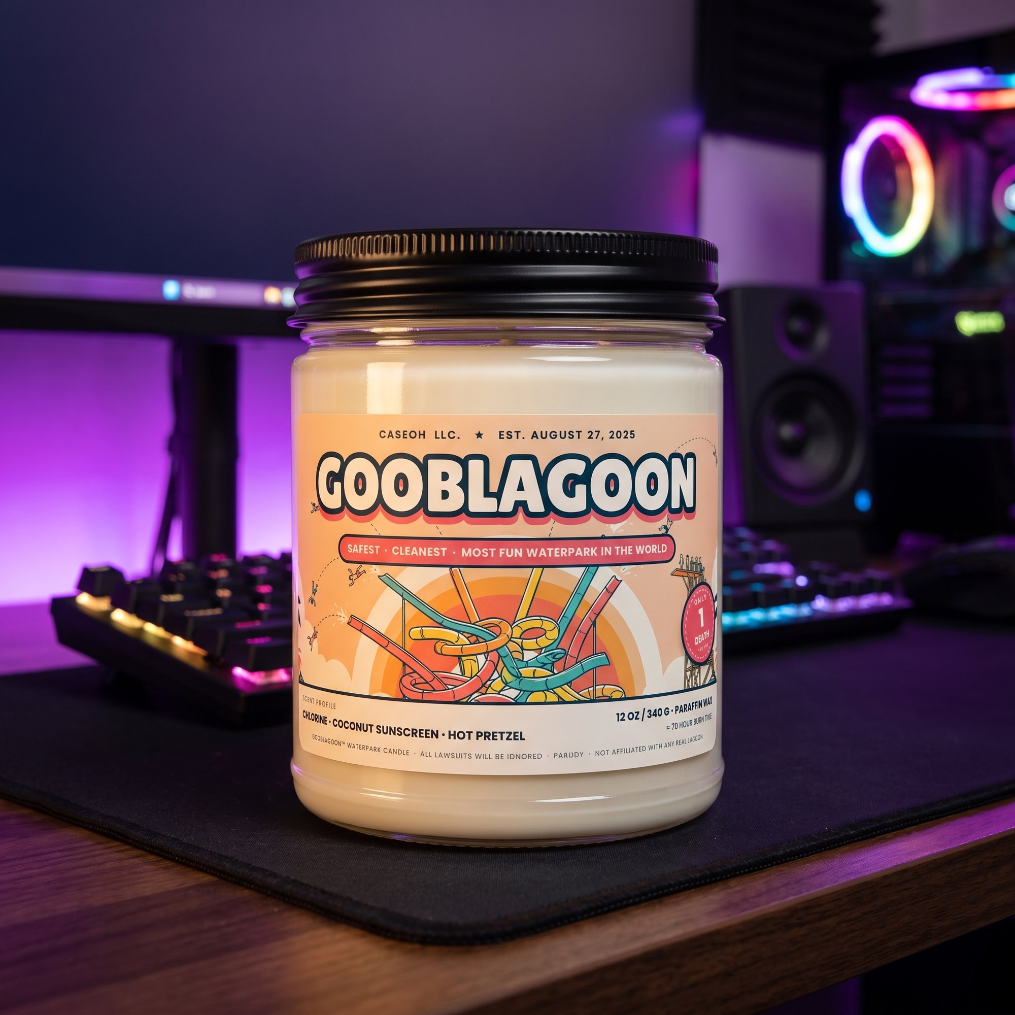 CaseOh Gooblagoon Candle, Funny Waterpark Meme Candle, CaseOh Merch Streamer Gamer Gift, Dorm Room Decor, 12 oz Scented Candle
