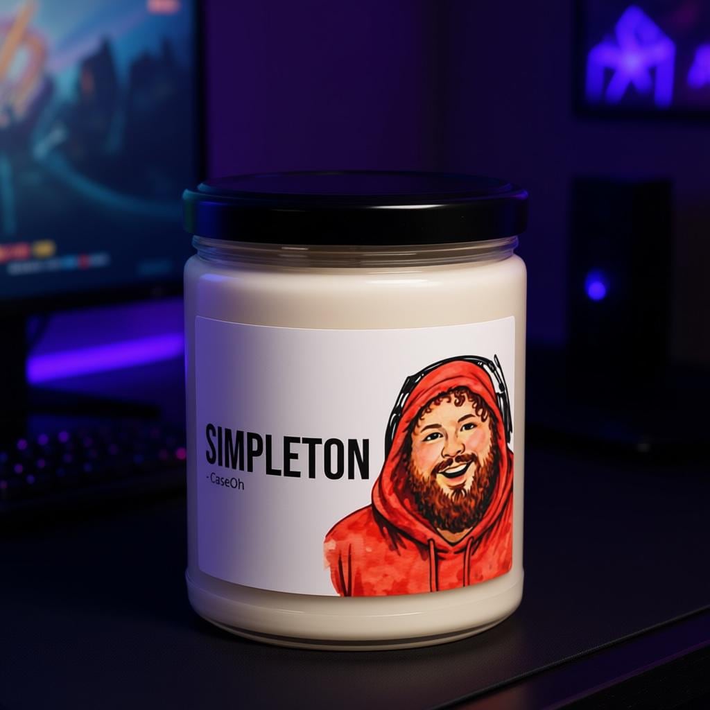 CaseOh Simpleton Candle, Funny CaseOh Meme Candle, Twitch Streamer Gag Gift for Gamers, 12 oz Scented Candle