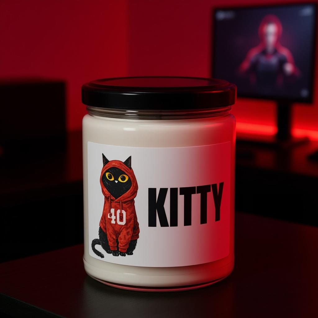 CaseOh Kitty Candle, Black Cat in Hoodie Meme Candle, Funny Cat Lover Gamer Gift, 12 oz Scented Candle